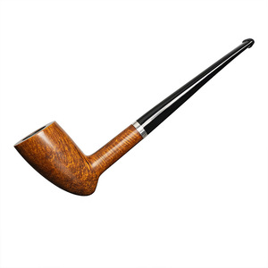 Muxiang Tobacco Pipe Italian Briarwood Bent Shape Silver Ring Long Stem Acorn Design - Product Image 5