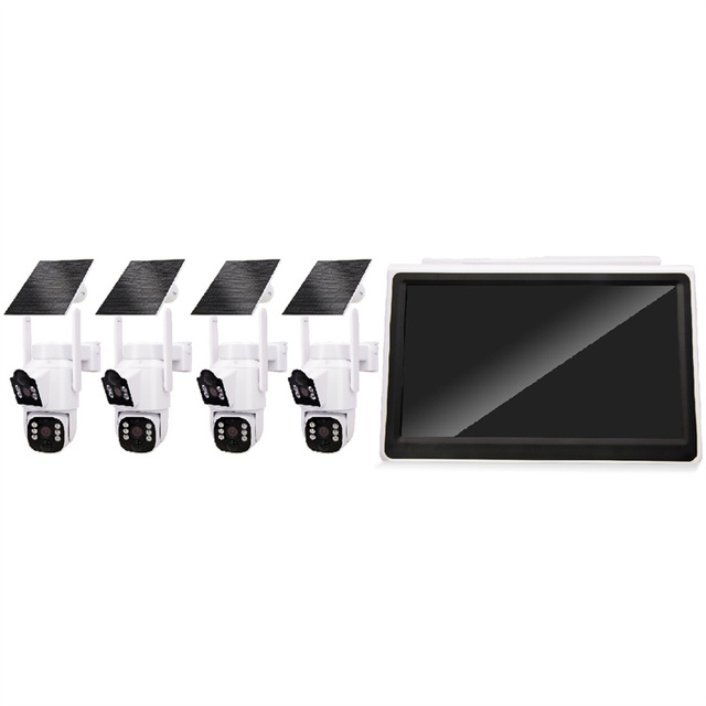 Latest Design 10.1 Inch LCD with 4PCS Color Night Vision Solar Wifi Camera Kits PIR Motion Detection 4MP Dual Lens Camera