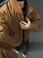 Blouson aviateur pour homme, style américain printemps-automne, coupe courte, col montant, vêtement d'extérieur ample pour homme