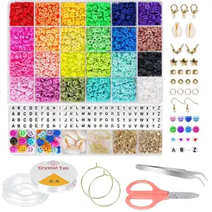 6380 Pcs Clay Beads Bracelet Making Kit Flat Round Polymer Clay Beads for Jewellery Making Kit 6mm Space Pendant Charms Kit