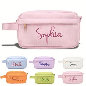 Corduroy Toiletry <b>Bag</b> Travel, Makeup Brush Organizer, Birthday Gift Her, Gifts for <b>Bridesmaid</b> - Product Image 1