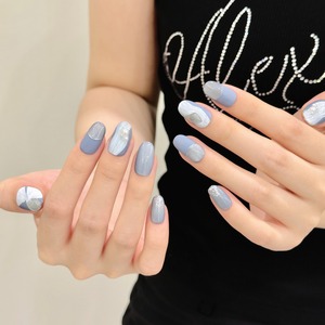 เล็บปลอมสำหรับดวงตาสีฟ้าของแมวสีธารน้ำแข็งสำหรับฤดูร้อนของ Rineland แบบเรียบง่ายผิวด้านสไตล์สั้นทำมือกดบนเล็บที่มีคุณภาพสูง - Product Image 4