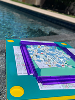 Table de Mahjong flottante Eva pour piscine, colorée et pliable, avec tuiles de Mahjong bleues, flotteurs, radeaux et oreiller, également utilisable comme table de poker