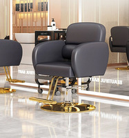 WDY Vente en gros de chaises de salon de coiffure pivotantes et modernes bon marché pour hommes chaise de barbier marron réglable à base dorée