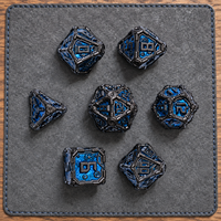 Jeu de dés en métal bleu canon de fusil à bords vifs, polyédriques, pour RPG (D4, D6, D8, D10, D12, D20), style steampunk mécanique, pour jeux de société