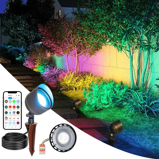 Low Voltage Outdoor LED Brass Spotlight Landscape Light RGBW 15W 24V IP65 Waterproof Brass Smart WiFi Control Garden Lighting