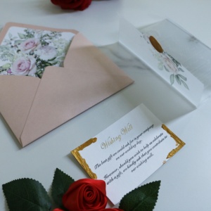 Tarjeta de invitación personalizada para fiesta de boda, papel acrílico esmerilado con diseño Floral con manga de terciopelo - Product Image 6