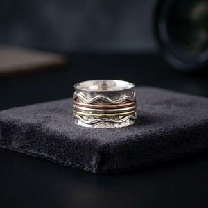 Geometric Spinner Boho Meditation <b>Ring</b>, Worry Band, Solid 925 Sterling Silver Anxity <b>Ring</b>, Minimalist Design, Reduce Stress - Product Image 1