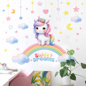 Autocollants muraux décoratifs pour <span class=keywords><strong>chambre</strong></span> de bébé, licorne <span class=keywords><strong>arc</strong></span>-<span class=keywords><strong>en</strong></span>-<span class=keywords><strong>ciel</strong></span> de dessin animé, autocollants adhésifs - Product Image 2