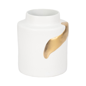 Vaso Artistico Contemporaneo Bianco con Dettagli Dorati per Arredamento Soggiorno o Camera da Letto - Product Image 3