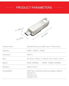 SanDisk siêu Luxe Type-C ổ đĩa <span class=keywords><strong>flash</strong></span> SDCZ75-064G-G46 128GB 256GB 512GB Bộ nhớ tốc độ cao U đĩa cho điện thoại PC - Product Image 6