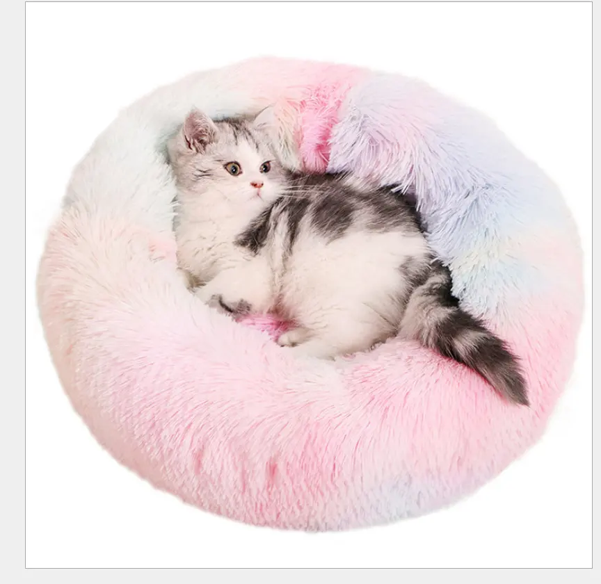 Donut Mèo Giường Faux Lông Chó Giường Chó Tự Làm Ấm Trong Nhà Vòng Gối Cuddler