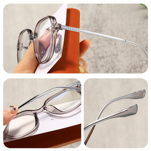 Monture de lunettes de myopie transparente grise punk pour femmes, ultra-légère, TR90, verres imprimés, monture complète ovale, vente en gros B2166L - Product Image 3
