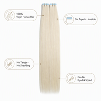Extensioni per capelli umani vergini con nastro adesivo, leggere e comode da applicare, ideali per viaggi e vacanze.