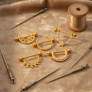HENGSEN Nuevo Piercing de Pezón de Acero Inoxidable 361L con Barra Curva y Cristales de Cobre CZ Pavimentados, Anillos de Pezón para Mujer, Joyería Corporal - Product Image 5