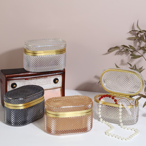 Caja de Joyería de Diseño Moderno Minimalista con Relieve, Material de Vidrio Visible, Caja de Almacenamiento de Joyería a Prueba de Polvo con Tapa - Product Image 1