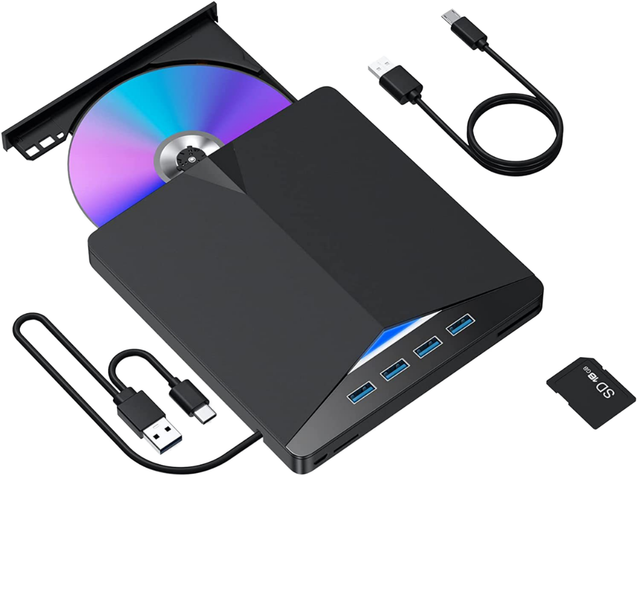 7 1 USB 3.0 Portable CD/DVD Burner External Optical Drive for Laptop/Desktop PC Compatible Windows 11/10/8/7 Linux Mac OS DVD