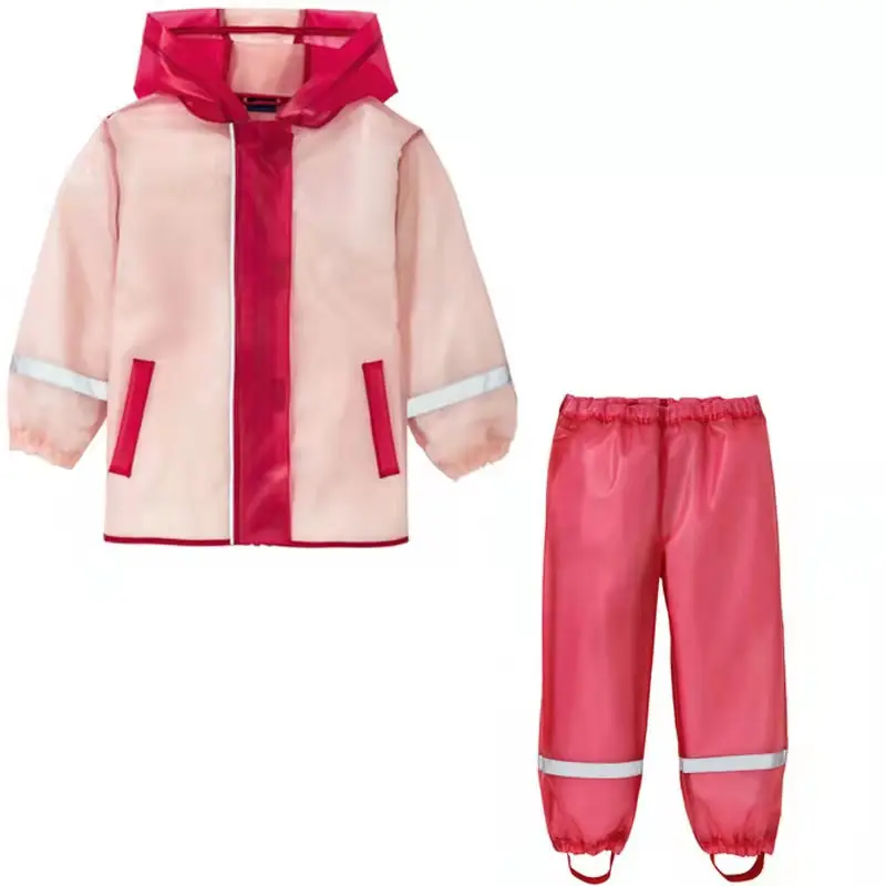 OEm Rain wear l 8 years 2 piece rain suit waterproof rain jacket foldable lightweight Tpu raincoat for kids girls