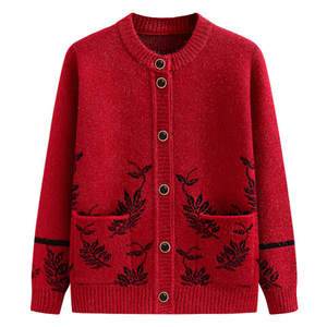 Flauschiger Jacquard-Strick Herbst- und Winter-Freizeitpullover mit Langen Ärmeln für Ältere Damen Tägliche Kleidung mit Taschen Warmer Pullover für Frauen - Product Image 5