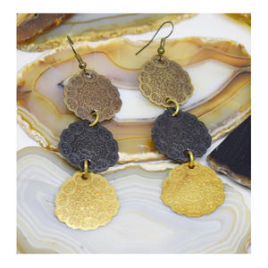 1990 joyería Arabia moda hecha de hoja púrpura y oro pendientes redondos de metal y pendientes colgantes de oro uso diario para damas - Product Image 1