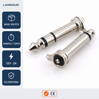 Conector de audio de 6.35mm en ángulo recto, mono/estéreo, con contacto de cobre y carcasa de latón, 12V 2A, con lengüeta de soldadura pequeña y tamaño corto para espacios limitados