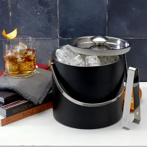New Design Insulated Double Wall Metal 3L Stainless Steel Wine Beer Ice Bucket With Lid And Ice Tong Ice Scoop