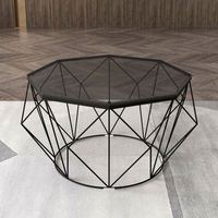 Table basse ronde minimaliste en verre trempé avec support métallique élancé, style nordique en fer forgé, pour salon familial