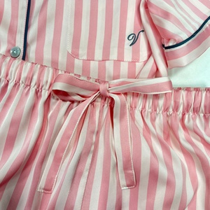 Customized High Quality Wholesale Plus Size Striped <strong>Pyjamas</strong> <strong>Ladies</strong> Women's <strong>Silk</strong> Satin Two Piece Sleepwear Pajamas Sets for Women - Product Image 5
