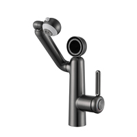 Robinet de salle de bain moderne en laiton avec affichage numérique de la température et capteur tactile rotatif à 360°, monotrou, mélangeur eau chaude et froide