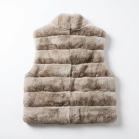 Gilet court décontracté coupe-vent en fourrure de lapin Rex véritable gris taupe pour femme, avec empiècements et col mandarin à bouton unique