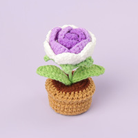 Rose en crochet faite à la main en pot, mini pot de fleurs en fil, rose éternelle, décoration de table, bureau, maison, cadeau, vente en gros