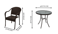 Ensemble de salle à manger bistro en osier 5 pièces, table ronde en verre, 4 fauteuils en rotin résistants aux intempéries, mobilier de balcon extérieur