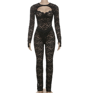 ツーピースセット女性用2025春バックレスホットセクシーレースロンパーとパンツ - Product Image 3
