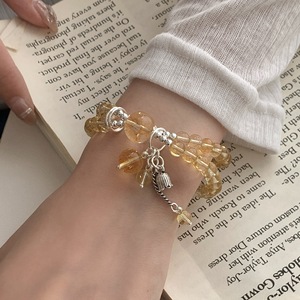 S925 เงินสเตอร์ลิงสร้อยข้อมือคริสตัลสีเหลืองวงกลมคู่จี้ดอกไม้เครื่องประดับสตรีของขวัญสำหรับแฟน - Product Image 5