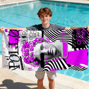 Toalla de Playa Grande con Líneas Artísticas Futuristas, Suave y Cómoda, Ligera y Fácil de Transportar, Personalizable - Product Image 1