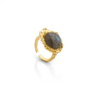 Chris April 925 silver 18k gold plated clear quartz natural stone raw gemstone labradorite jewelry rings