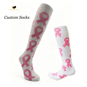 Medias de compresión ligera hasta la <span class=keywords><strong>rodilla</strong></span> con lazo rosa, personalizadas para el cáncer de mama, con punta cerrada, venta al por mayor, con soporte para muestreo rápido - Product Image 1
