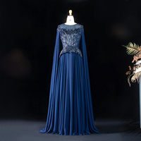 Robe de bal élégante en mousseline avec appliques et perles Sharon Said SS104, style musulman, pour soirée formelle, robe de mariée avec cape, inspirée des tenues arabes saoudiennes
