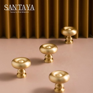 Gagang Kabinet Dapur Santaya Solid Brushed Brass, Kenop Laci Lemari Kamar Tidur, Gagang Furnitur - Product Image 1