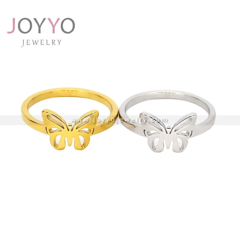 Ladies Exquisite Hollow Butterfly Ring Silver Gold Tone Womens Stainless Steel Jewellery Sweet Charm Ring Trendy Fashion Jewels