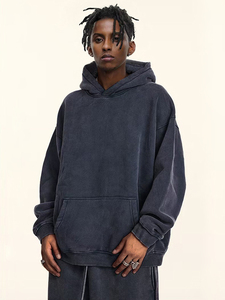 Sweat à capuche noir pour homme avec strass, style streetwear oversize, imprimé lettres, en coton tricoté, style automne - Product Image 1