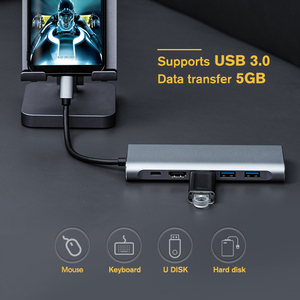 Hub USB <span class=keywords><strong>multi</strong></span>-ports Type C vers <span class=keywords><strong>HDMI</strong></span> <span class=keywords><strong>4K</strong></span> 5Gbps USB 3.0 PD 100W Adaptateur 6 en 1 Station d'accueil pour ordinateur portable - Product Image 3