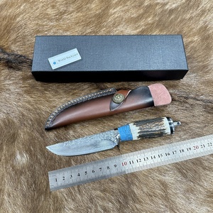 Coltelli a lama fissa con manico a forma di corno 5 "Utility Hunter con guaina in pelle OEM damasco <span class=keywords><strong>coltello</strong></span> <span class=keywords><strong>da</strong></span> caccia al cervo all'aperto - Product Image 6