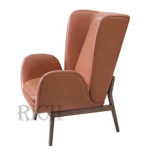 Modern Design Wood Legs Wing <strong>Chair</strong> Modern <strong>Large</strong> Leather Single Retro Leather Accent <strong>Chairs</strong> with <strong>Arms</strong> Faux Leather Lounge <strong>Chair</strong> - Product Image 3