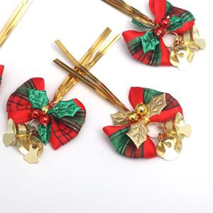 Handgefertigte Kleine Weihnachtsschleife mit Metallglocke, Stechpalmenblatt und Befestigungsdraht DIY Geschenkbox Kranz Baum-Hängezubehör - Product Image 1