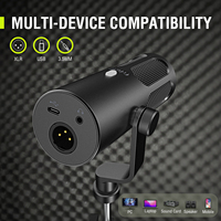 Microphones de studio dynamiques Fifine LED XLR avec fonction de désactivation par pression, moniteur 3,5 mm, microphones d'enregistrement de studio filaires USB pour PC, micro antichoc