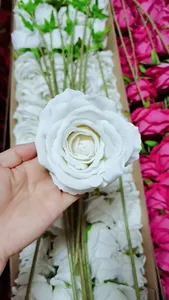 Flores Bunga Putih Buatan Rosas Buatan Velvet Tunggal Bunga Mawar untuk Dekorasi Rumah Pernikahan Boho