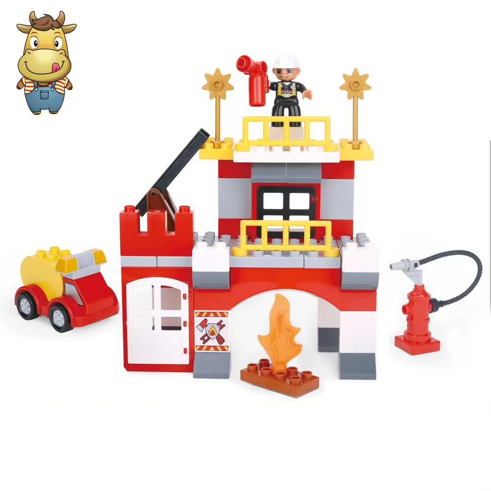 Großhandel pädagogische Feuer polizei station Thema Baustein Spielzeug-Sets mit Auto Haus puppe für Kind