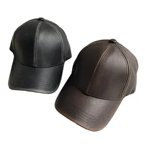New Arriving Autumn Winter PU Leather Warm Blank Vintage Curved Brim Windproof Baseball Hat