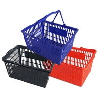 Keranjang Belanja Plastik HDPP Ramah Lingkungan 22L dengan Pegangan Ganda untuk Supermarket dan Pusat Perbelanjaan
